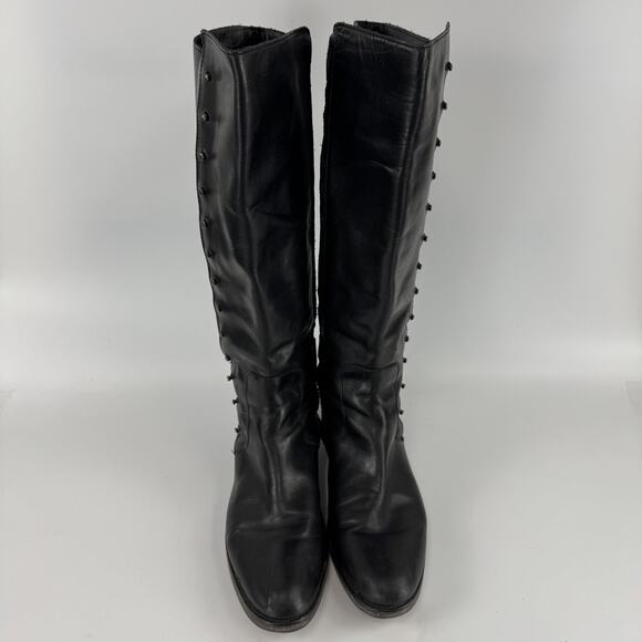 Cole Haan Black Tall Knee High Riding Boots Leather Zipper Silver Buttons 8 B - Picture 3 of 14